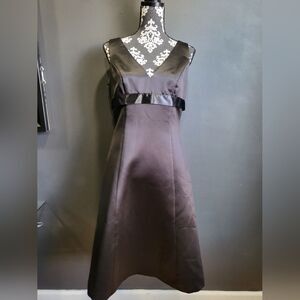 Black Formal V Neck Sleeveless Sateen Midi Tea Dress After Six Sz 10 Made in USA